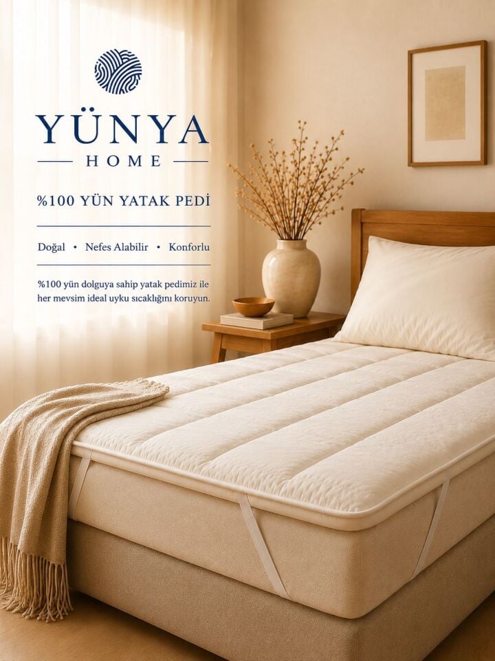 %100 YÜN Yatak Pedi Tek Kişilik (100×200) | Doğal Uyku Konforu ve Nefes Alan Premium Yatak Pedi