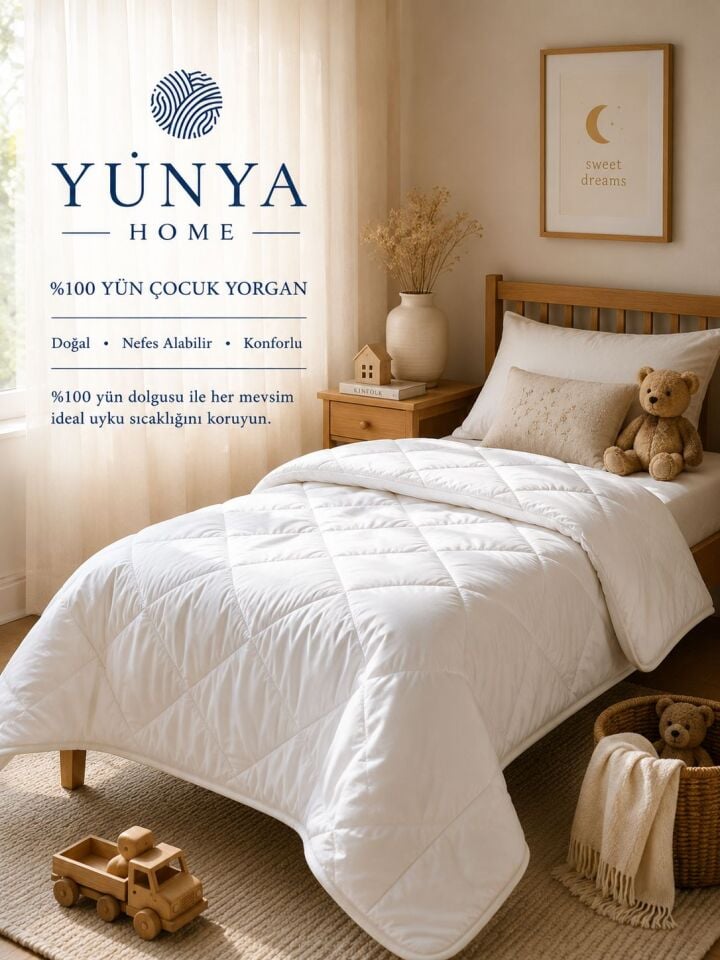 %100 YÜN Çocuk Yorgan (95×145) | Doğal ve Nefes Alan Premium Çocuk Yorganı