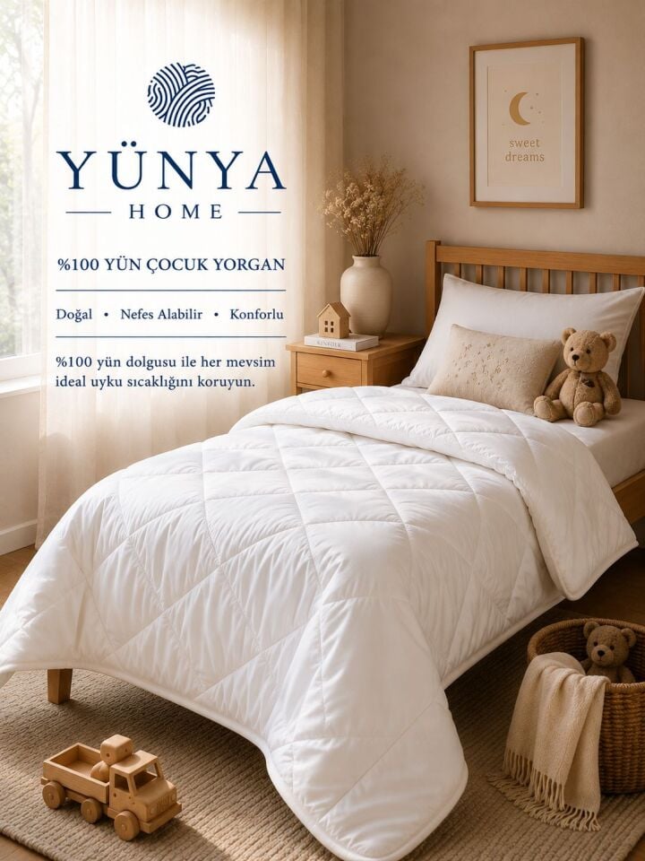 %100 YÜN Çocuk Yorgan (95×145) | Doğal ve Nefes Alan Premium Çocuk Yorganı