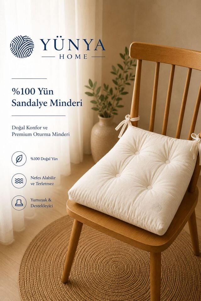 %100 YÜN Sandalye Minderi (45×45)  Yünya Home %100 Doğal Yün Ürünler ile Uyku Konforunu ve Sağlıklı Yaşamı Destekleyen Premium Ürünler Sunar. Doğal Konfor ve Premium Oturma Minderi